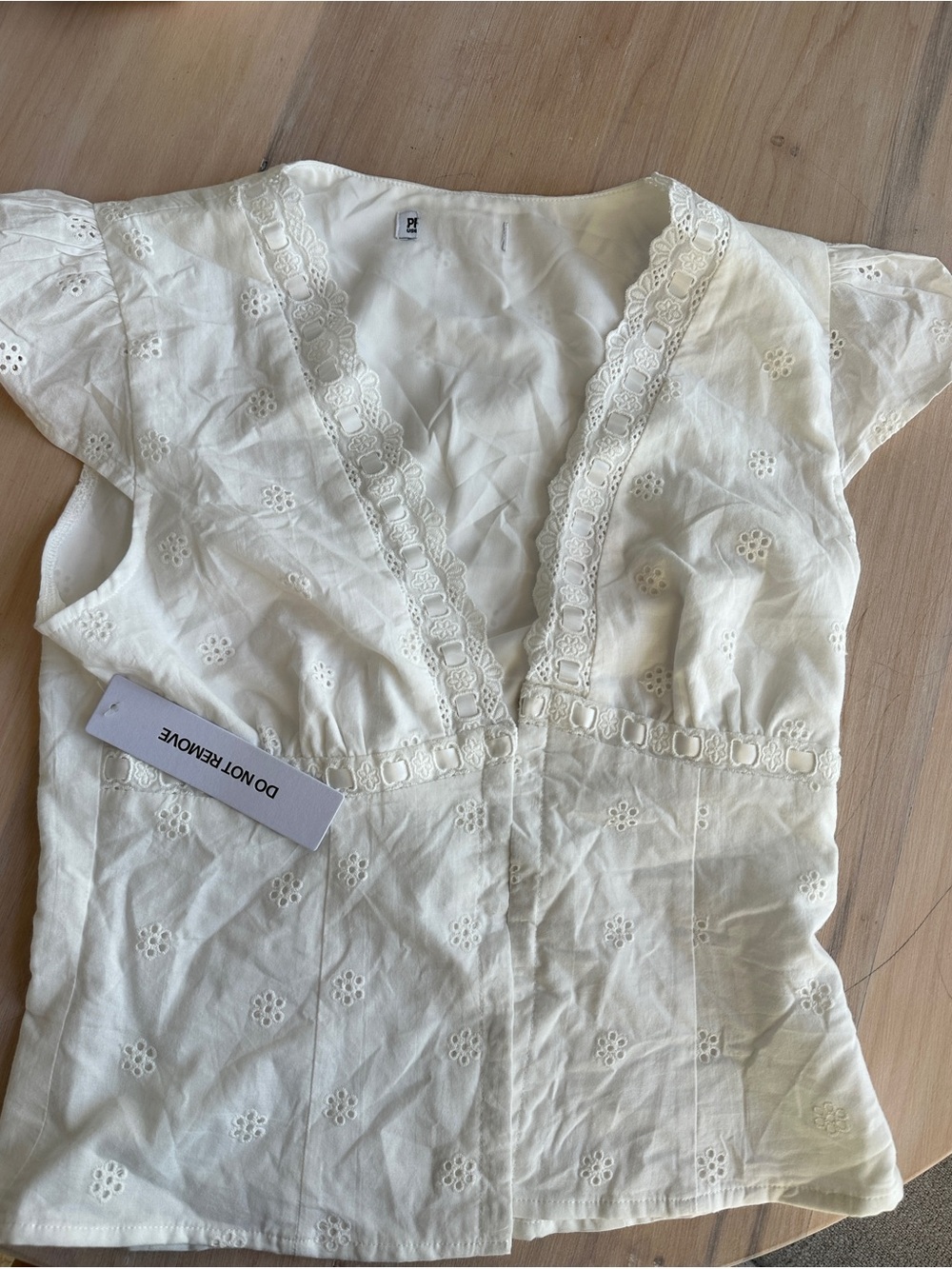 Princess Polly White Eyelet Lace-Trim Cap Sleeve Top - Picture 2 of 3